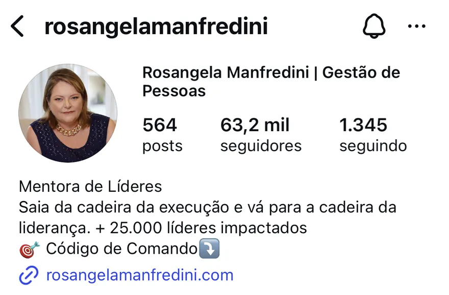 Perfil da Rosângela no Instagram com 63,2 mil seguidores